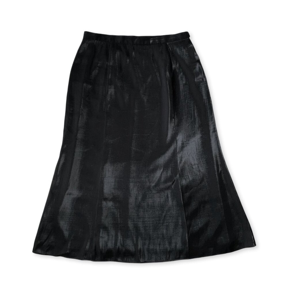 Laura Shiny Satin Black Long Formal Maxi Skirt Party Elegant Goth Sleek Elevated